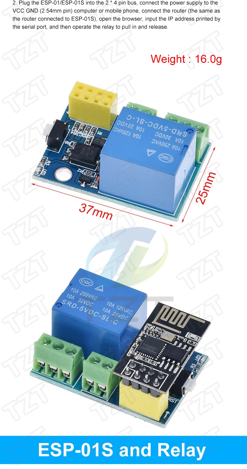 TZT ESP8266 5V Relaismodul DS18B20 DHT11 DHT22 LED-Controller Smart Home Fernbedienung Schalter Smartphone-App ESP-01S – Detail 4
