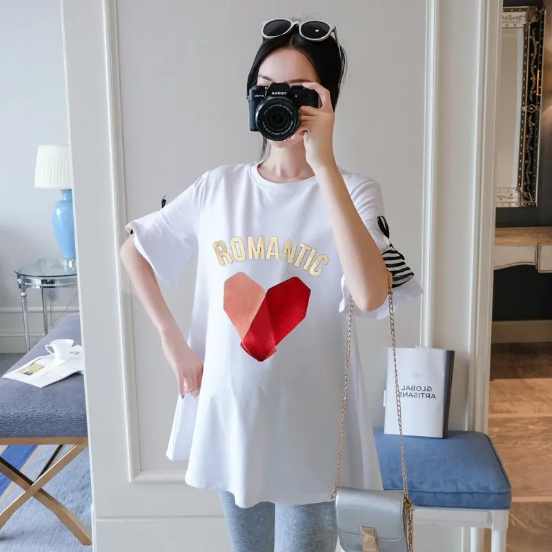 

Pregnant Women Summer Wear 2019 New Style Fashion Mid-length Loose Tops Summer Large Size Short Sleeve T-shirt Dress