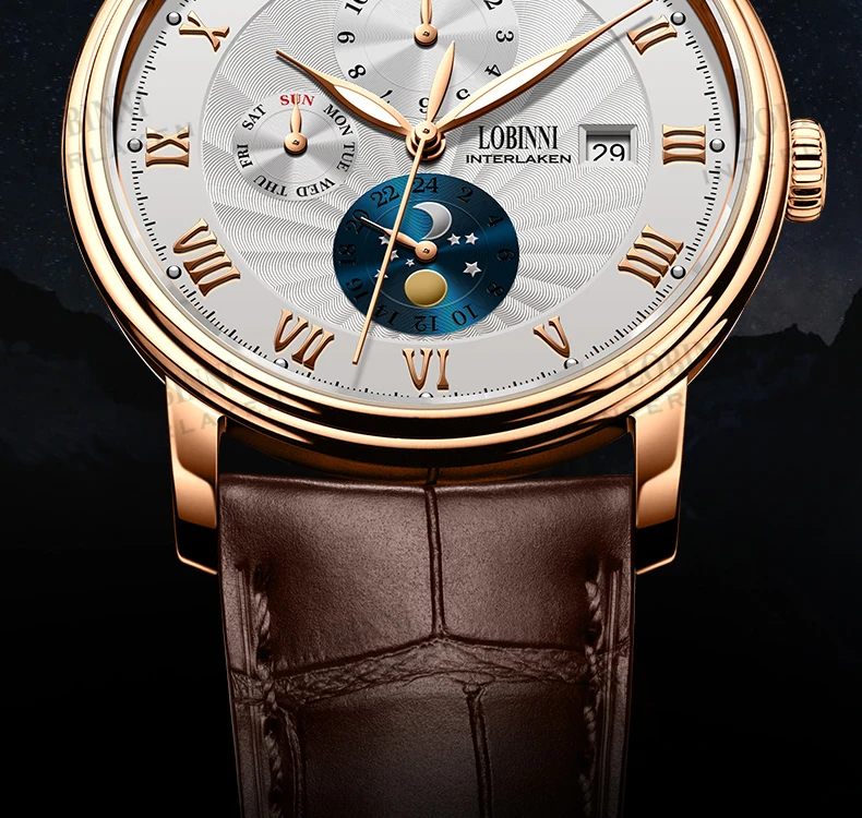 LOBINNI мужские часы модный бренд наручные часы Чайка автоматические механические часы сапфир фаза Луны relogio masculino L1023B-2