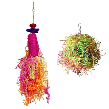 

2PCS Chicken Toys for Hens, Natural Colorful Loofah Shredder Toy and Foraging Shredding Hanging Toy for Medium Parrots