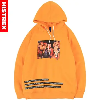 

2019 Men Hoodie Sweatshirt Hip Hop Streetwear Twisted Painting Harajuku Hoodie Pullover Loose Cotton Fleece Winter Hoodie Orange