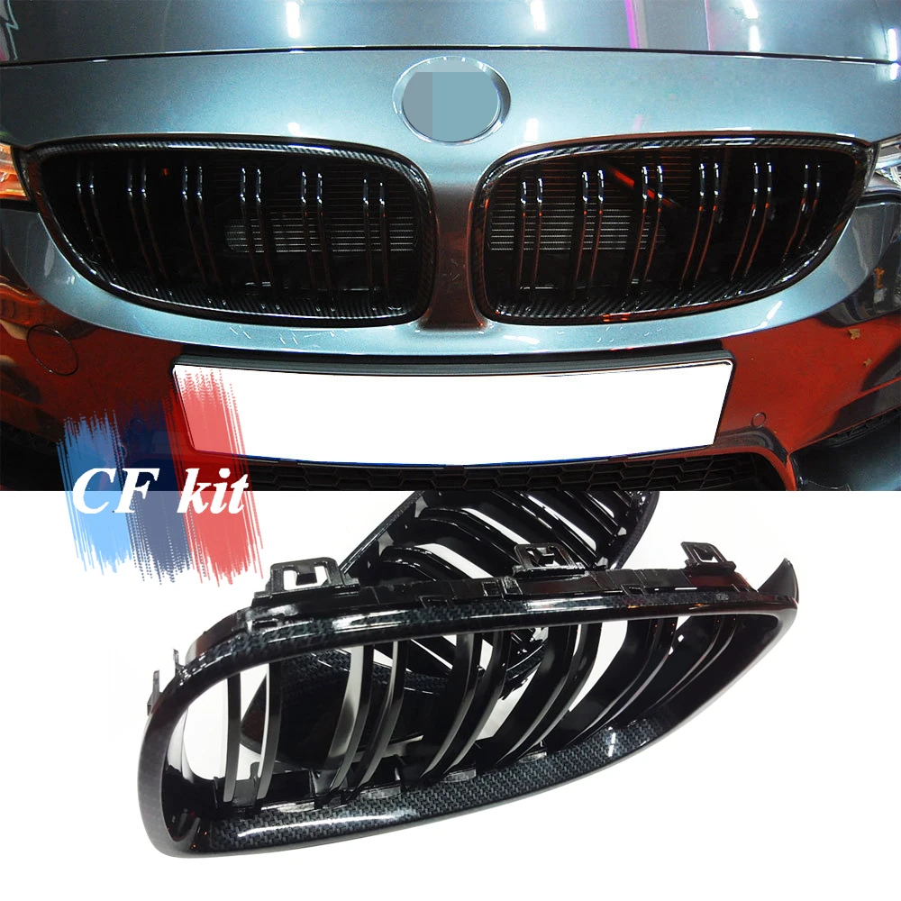 

CF Kit Racing Grills Real Carbon Fiber Front Grill Double Slat For BMW M3 M4 F32 F33 F80 F82 F83 Grille Car Styling