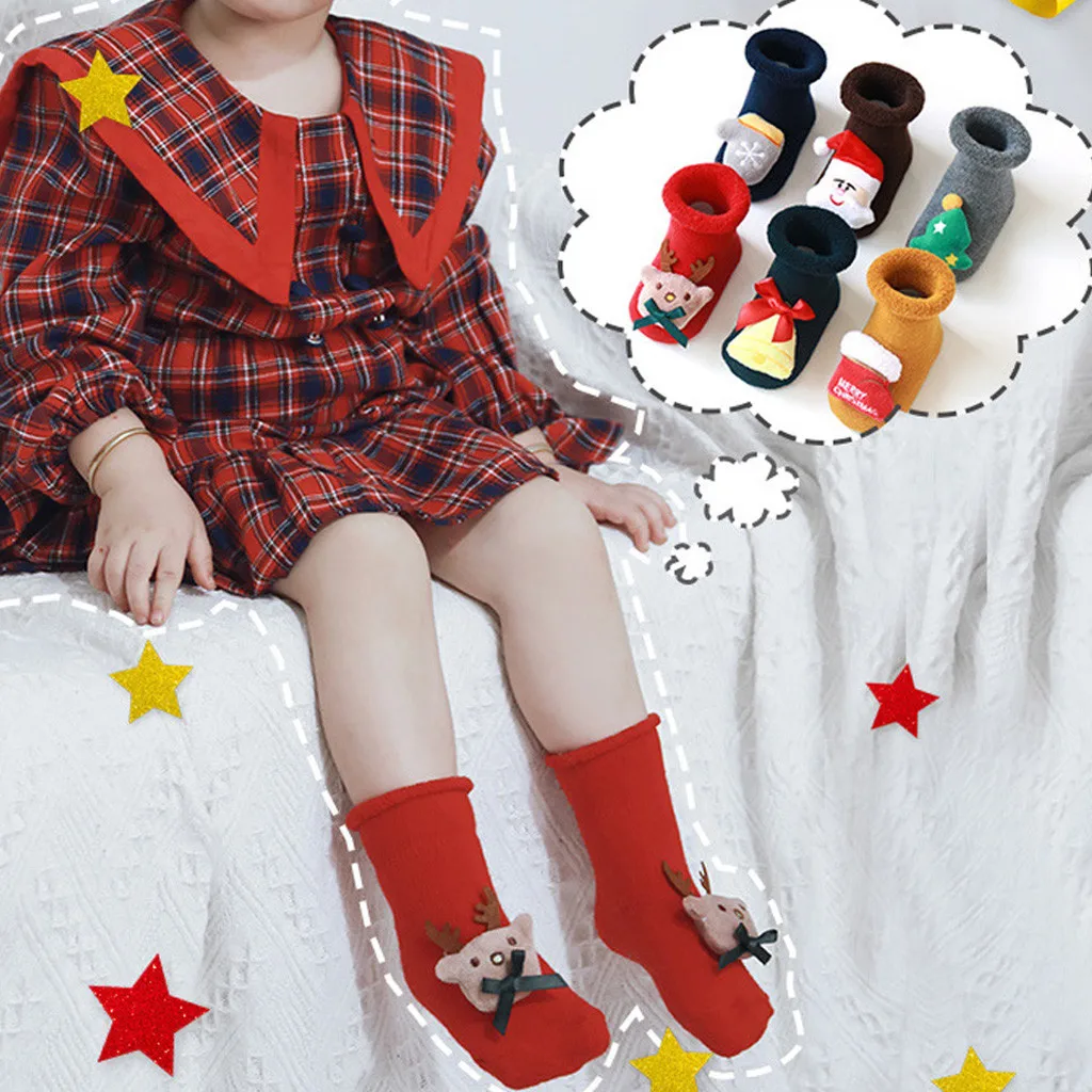 1 Pairs Toddler Infant Baby Socks Boys Girls Cartoon Christmas Sock for Kids Autumn Winter XMAS Winter Warm Socks Christmas Gift