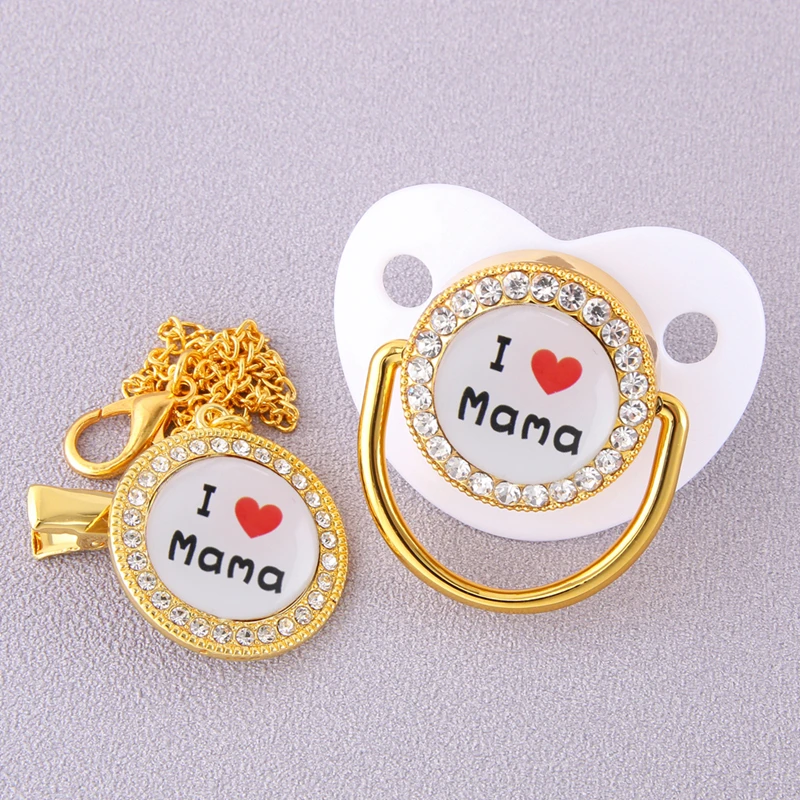 Nipples Chain-Clips Shower Bling-Pacifier Gift Silicone Dummy Newborn I-Love-Mama Luxury