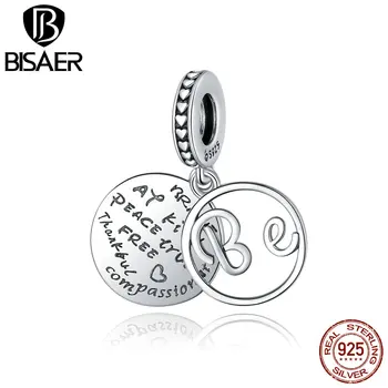 

BISAER Good Wishes Charms 925 Sterling Silver Lettering Blessing Bead Pendant For Bracelets Necklace 2020 Jewelry EFC315