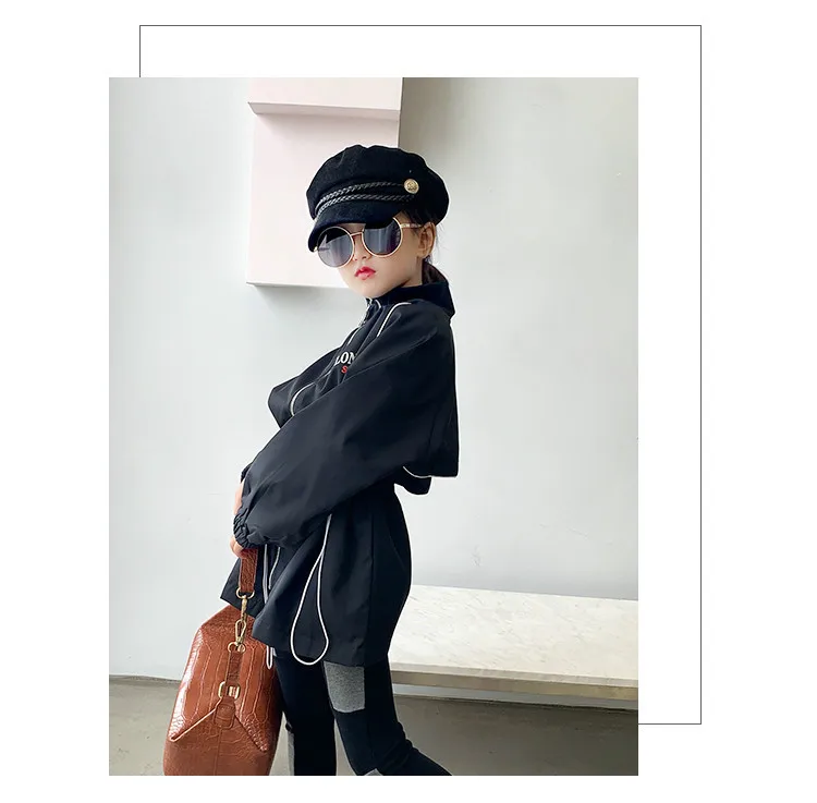 Пальто для маленьких девочек Новинка осени года, Модный корейский Кардиган с стоячим воротником, рабочая куртка, куртка детская одежда