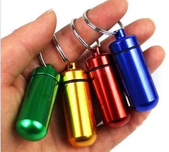 

Small metal container aluminum pill box Case holder keychain medicine packing bottle store pills or small items