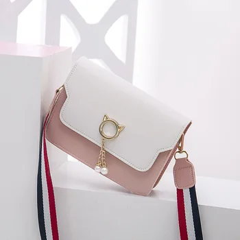 

Korean STYLE New Ear Pendants Small Package 2020 Autumn and Winter New Level for the Color Bar Webbing Messenger Phone Purse