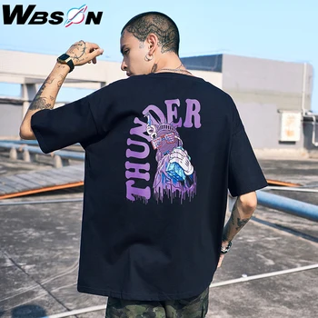 

Wbson Brand 100% Cotton T-shirts Men Funny Print Loose O-Neck Black White Short Sleeve Hip-hop Streetwear X1911079