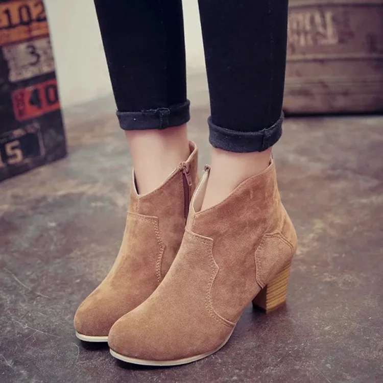 

Concise Leisure Mature Women Autumn Ankle Boots Med Pointed Toe Vintage Short Boots Flock Solid Winter Shoes Plus Size