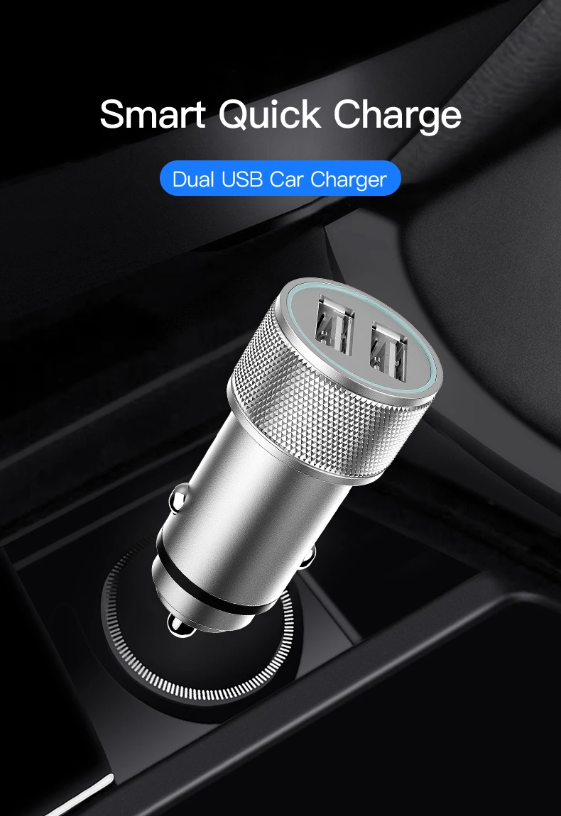 Автомобильное зарядное устройство двойное на плате USB зарядное устройство металлический алюминиевый сплав автомобильный мобильный телефон 2.4A автомобильное зарядное устройство Золотой Быстрая зарядка