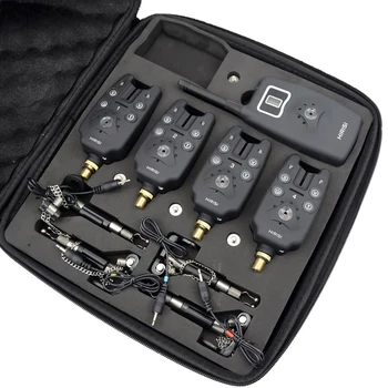 

Wireless fishing bite alarm 1+4 set with 4pcs illuminated swinger in aluminium case for carp fishing