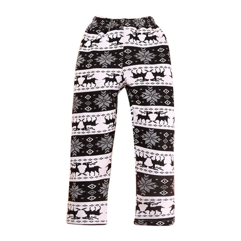 Штаны с рисунком рождественского оленя для маленьких девочек Теплые осенне-зимние плотные детские леггинсы детские брюки с принтом штаны CT044