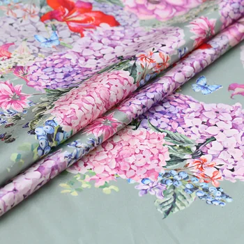 

Purple Hydrangeas Flower Print Natural Silk Fabric