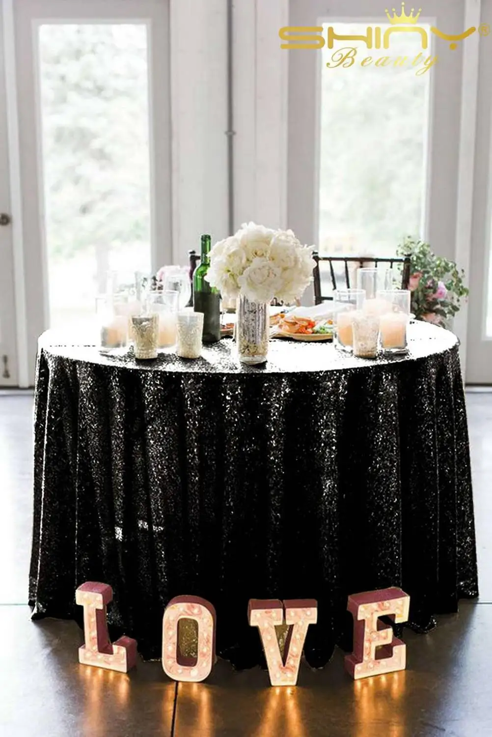  Sequin Tablecloth Round 70Inch Black Sparkle Tablecloths Black Birthday Table Cloths Party Decorati