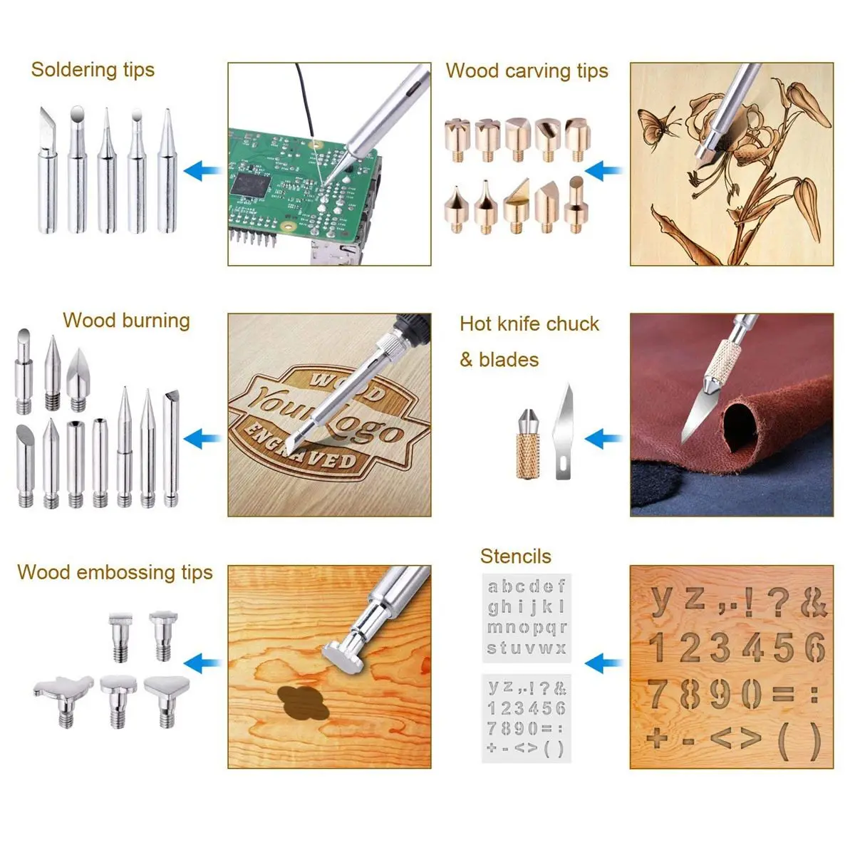 61Pcs/set 60w Adjustable Soldering Iron Carving Pyrography Tool Wood Embossing Burning Soldering Pen Set Welding Tips Kit