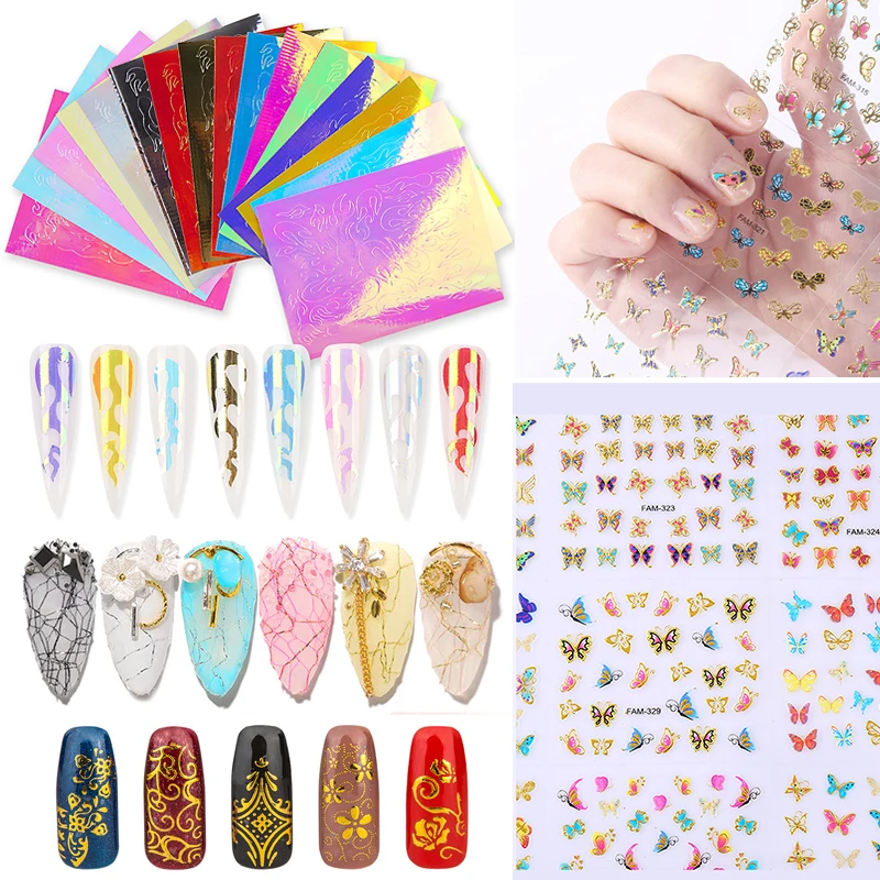 

Nail Art Stickers Decorations for Nail Foil Glitter 3D Butterflies Nail Tips Decorations DIY Water Decals Transfer Nail Stickers