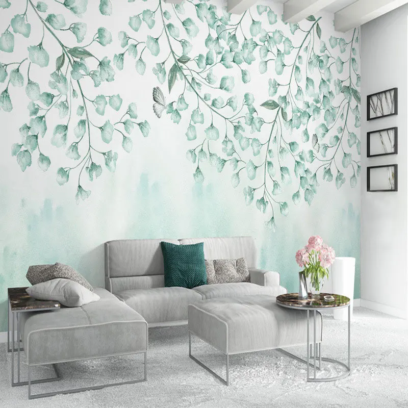 

New Wallpaper Green Leaves Watercolor Nordic Style Mural Wall Paper Living Room TV Bedroom 3D Fresco Home Decor Cloth Fabric 1m2