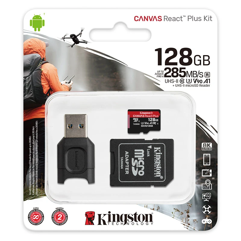 Kingston 64GB microSDHC Canvas React Plus U3 UHS-II V90 + SD