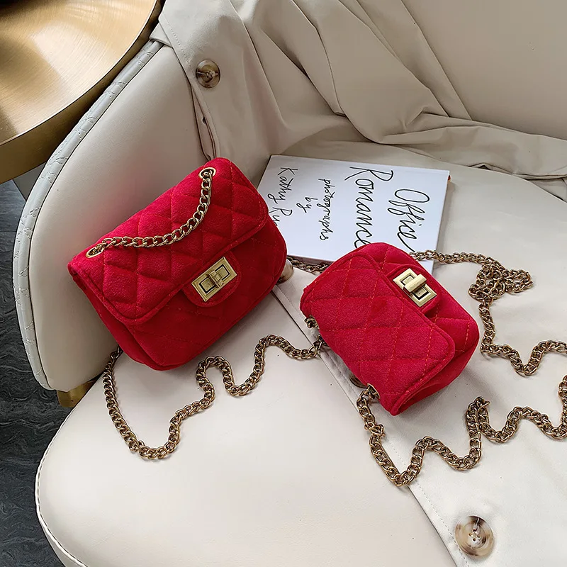 

2019 New Style Autumn And Winter Gold Velvet Square Sling Bag Lock (Large Small) Shoulder WOMEN'S Bag