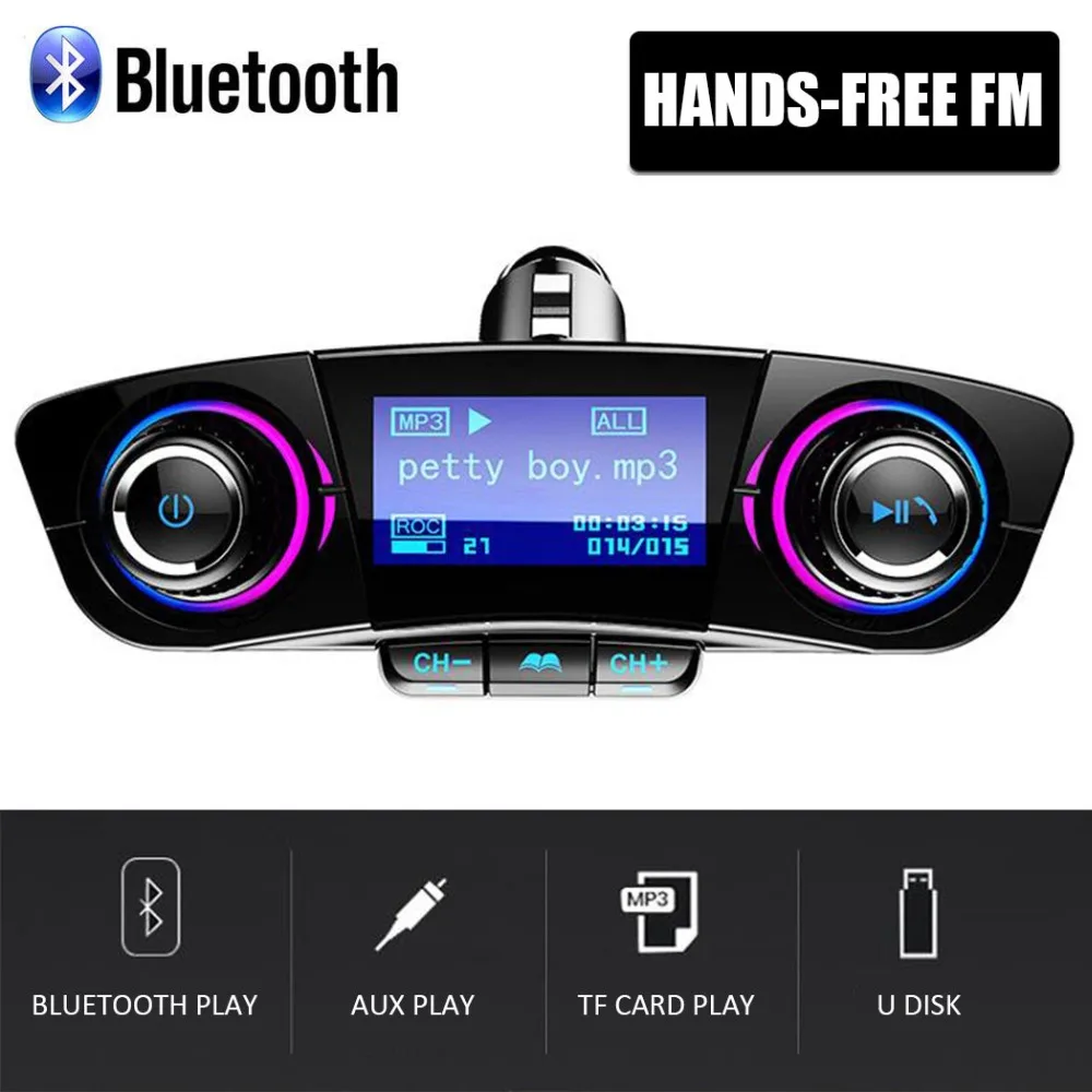 Car Aux bluetooth Handsfree Kit fm transmitter LCD MP3 Player Dual USB Charger 2.1A TF card U Disk Hands Free Car Kit