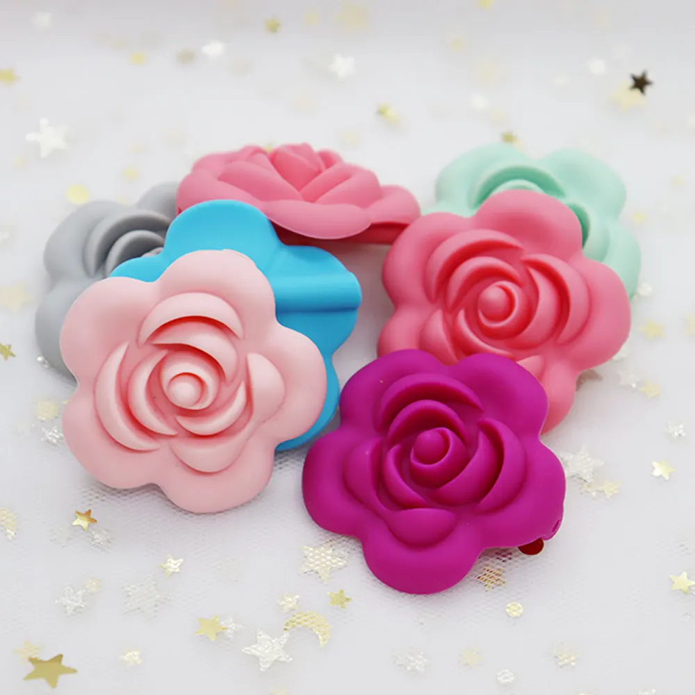 5Pcs Rose Perle Silicone Beads Flower Silicone Dentition DIY Baby Teethers Bead For Jewelry Making Baby Products Teething Toys