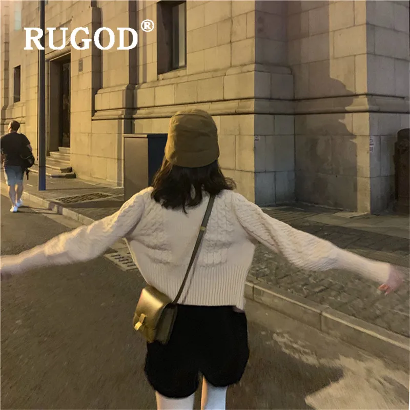 RUGOD New Women Knitted Cardigan Korean Chic Vintage Stylish Short Sweater Coat O-neck Long Sleeves Slim Autumn Coat Female