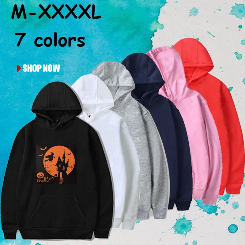 

Witch Castle Print Long Sleeve Thick SweatshirtsWomen Men Hooded Broadcloth Tops Autumn Winter Halloween Pullover Casual Hoodies