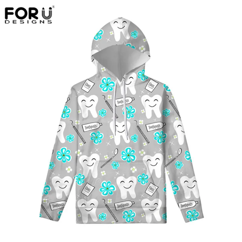 FORUDESIGNS Kawaii Cute Cartoon Teeth Hoodies for Women Hooded Sweatshirt pullover Outwear Winter Warm Fashion Hoody Clothes - Color: HXA177Z72W