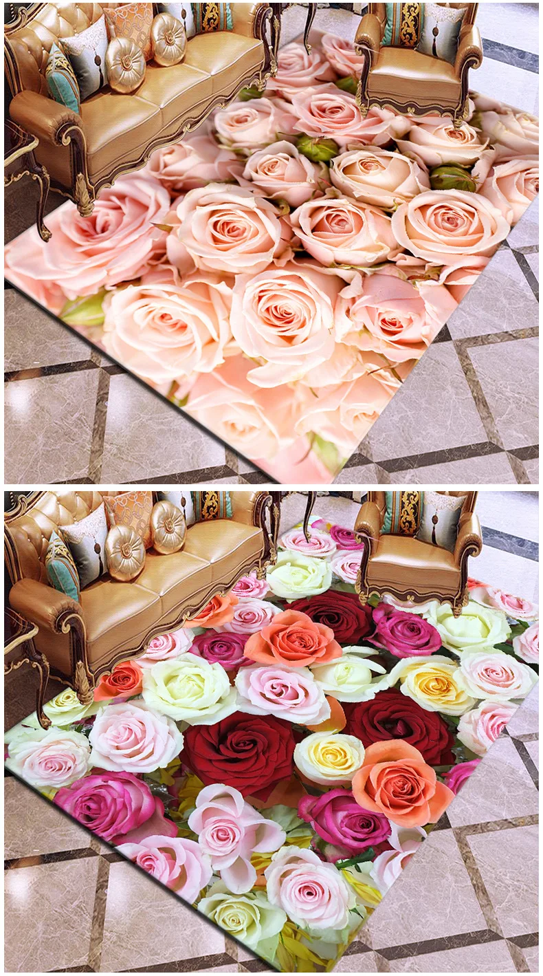 Valentine's Day Series Rose 3D Printing Carpets for Living room Bedroom Area Rugs Hallway Doormat Bathroom Kitchen Anti-Slip Mat
