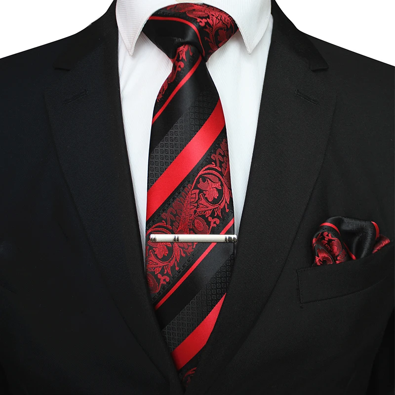 KAMBERFT классический мужской цветочный галстук и карманный квадратный Зажим Для Галстука Наборы для мужчин желтый полосатый 8 см шелковый галстук свадебные аксессуары - Цвет: A06