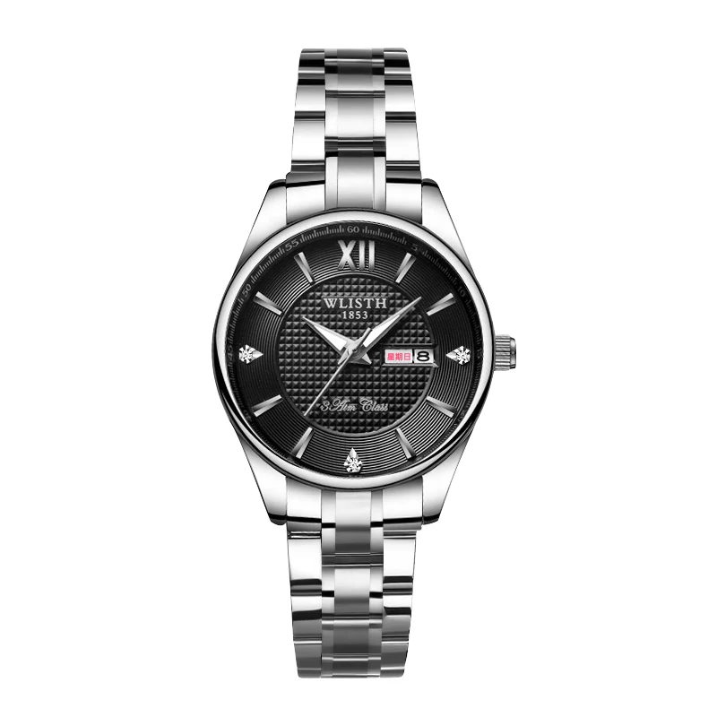 Men's Calendar Waterproof Couple Stainless Steel Band Belt Quartz Watch Men's Fashion Business Casual Women's Quartz Wrist Watch - Color: Green