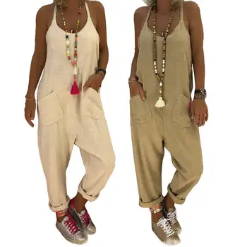 

Plus Size Overalls for Women Sleeveless Jumpsuit Halter Pockets Strappy Jumpsuit Rompers Trousers Loose Jumpsuit Bib Overalls