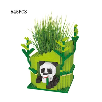 

iDEA lovely animal panda Potted plant nanobricks Flowerpot micro diamond block Pen container model educational toys for gifts