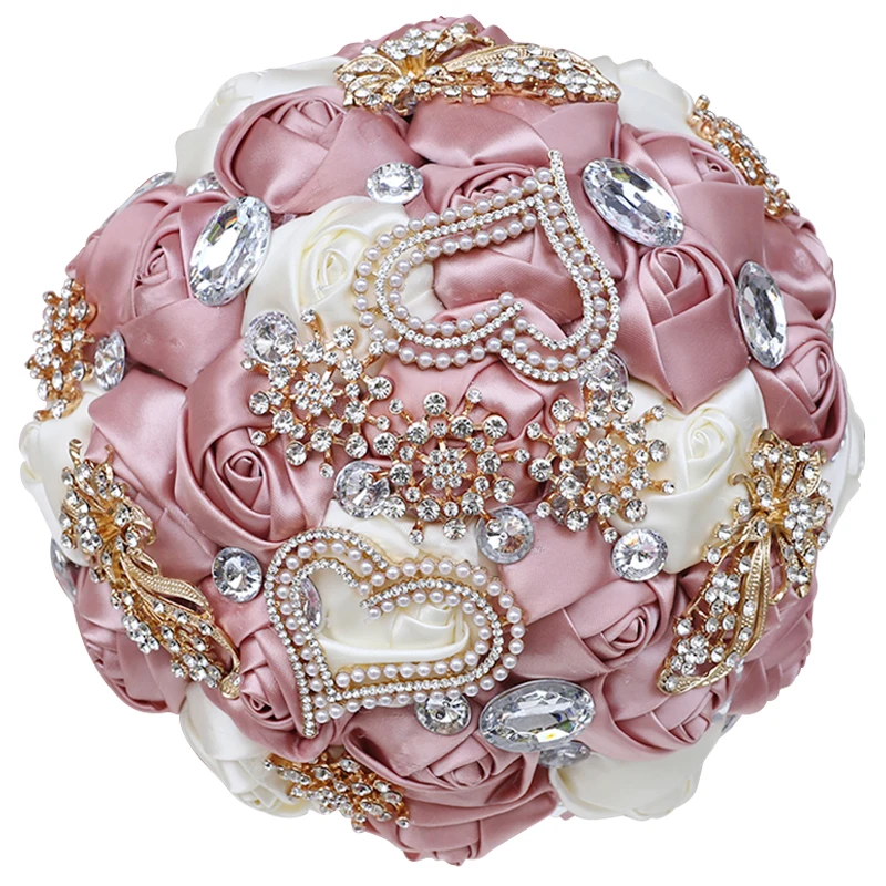 Luxury Bride and Bridesmaid Wedding Bouquet Leather Pink Diamond Ribbon Artificial Rose Sisters Promotion W309 | Дом и сад