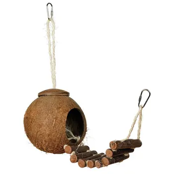 

2 Patterns Cute Design Natural Coconut Shell Bird Nesting House Small Size Pet Parakeets Finches Sparrows Cage With Ladder