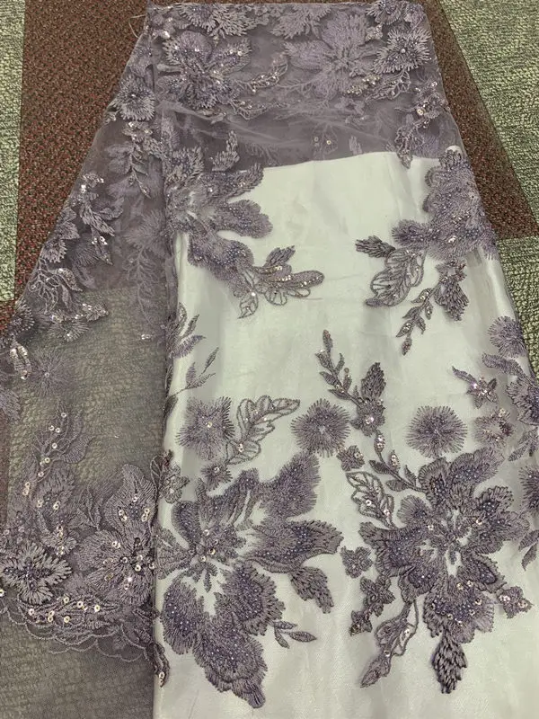 light purple Африканский тюль, кружевная ткань с цветочной вышивкой, швейцарская вуаль, высокое качество, нигерийская кружевная ткань с бисером для невесты - Цвет: light purple