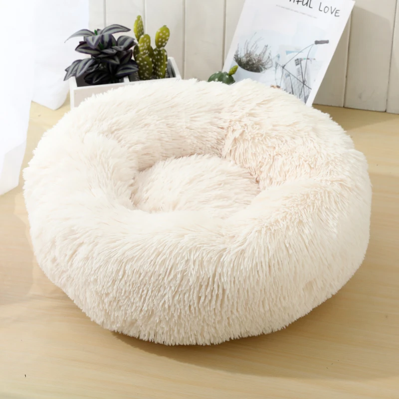 Rainbow Long Plush Dog Kennel Super Soft Dog Bed Round Washable Cat House Velvet Mats Sofa For Dog Chihuahua Dog Basket Pet Bed