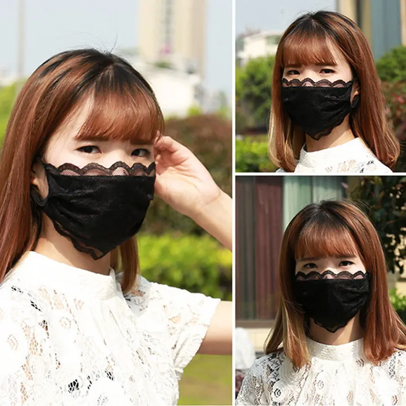 Women Soft Lace Cotton Mask Girls Summer Washable Mask Spring Breathable Mouth Mask Solid Color Mouth-Muffle Face Covers