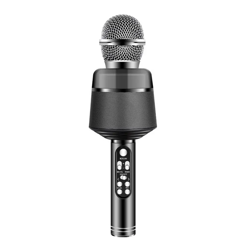 Black Bluetooth микрофон Q008 беспроводной микрофон с мигающими огнями портативный ручной микрофон динамик для мобильного телефона пение музыки - Цвет: Black
