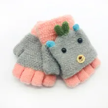 Зимние рождественские детские теплые перчатки для начальной школы, кашемировые вязанные перчатки на половину пальцев, рукавицы Мультфильмы для мальчиков и девочек