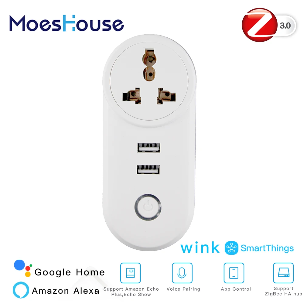 В ZigBee3.0 двойной USB беспроводной разъем SmartThings приложение дистанционное управление эхо плюс Голосовое управление работа с Alexa Google Home