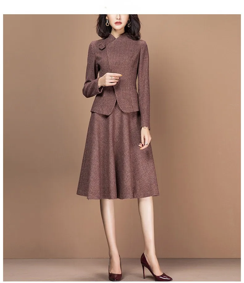 

Women's Office Suit 2 Piece Set Winter Elegant Vintage Runway Skirt Female Clothes
