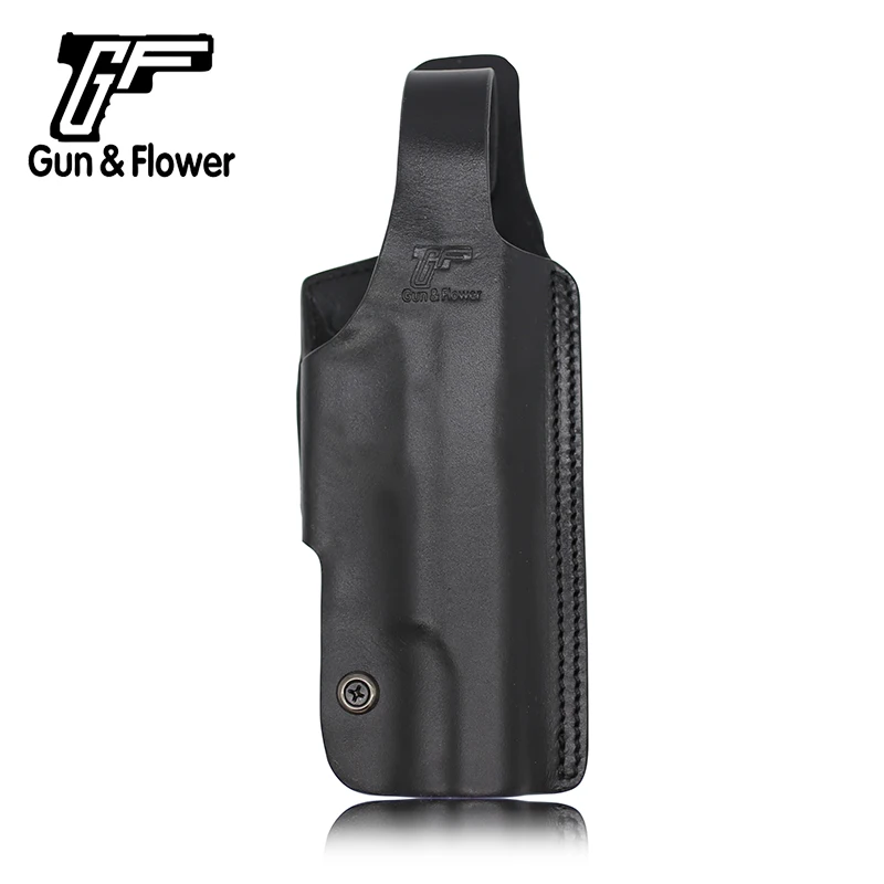 Gun&Flower Colt 1911 Pistol Italy Leather 4-Position Holster 4 Way Concealment Belt Open Muzzle Gun Pouch Holder for 1.5" Belt