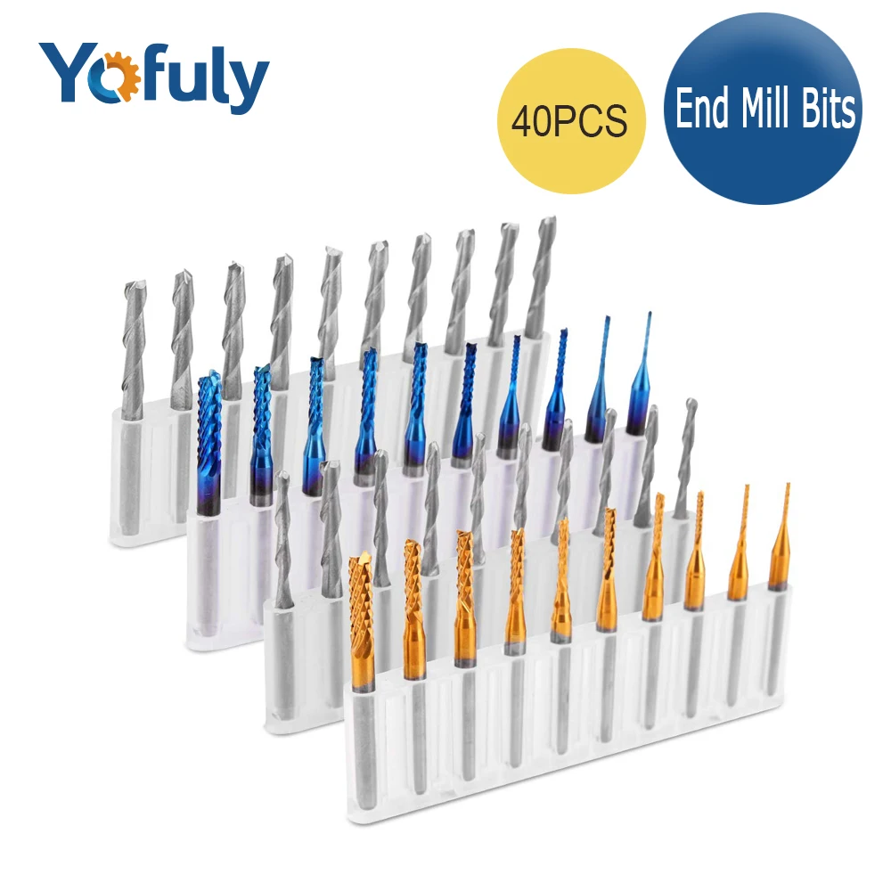 Shopping now 40pcs End Mills CNC Router Bits 1/8" Shank Cutting Milling