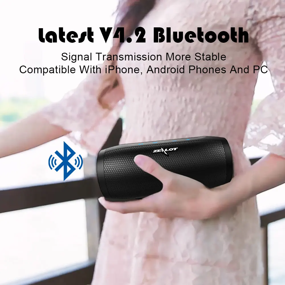 Новинка ZEALOTS16 Портативный беспроводной Bluetooth Водонепроницаемый Динамик для улицы HIFI высокомощный сабвуфер Bluetooth Звуковая стойка+ TF Ca