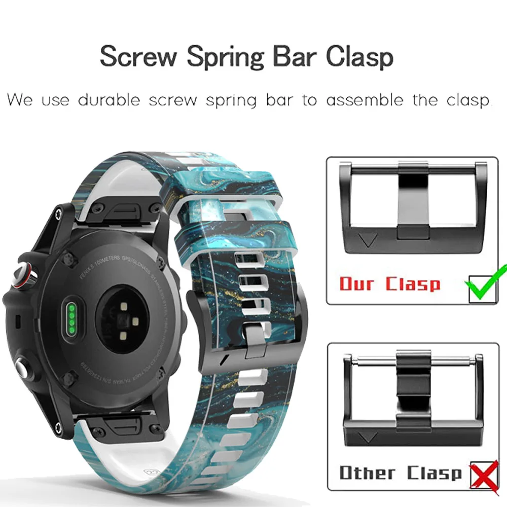 Enhance your timepiece with our Stylish Printed Silicone Smart Watchband Strap featuring a Quick Release mechanism