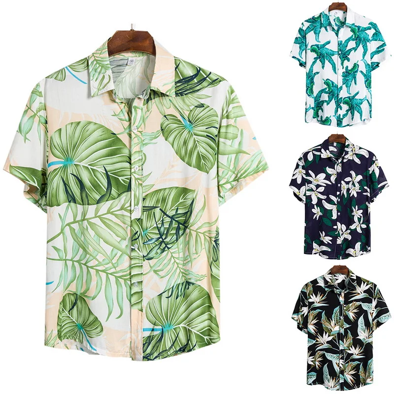 Camisas casuales de manga corta con estampado Hawaiano para hombre, camisas de playa con estampado Floral de vacaciones, Camisa Masculina 2020 verano