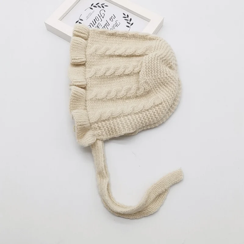 Winter Children Newborn Kids Baby Girls Toddler Solid Print Hats With Ruffle Design Casual Cute Caps Headwear Baby Hats