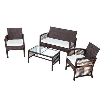 

4 IN 1 Garden Furniture Rattan Chair Table Outdoor Terrace Sofa Backyard Porch Poolside Furniture Set USA Warehouse Shipping